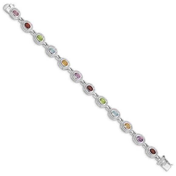 Brand new Sterling Silver 7 inch Rainbow Multi-gemstone Bracelet - Picture 2 of 4